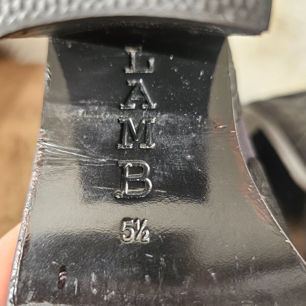 L.A.M.B./LAMB Mojo Block Heel Suede Ankle Boot US5.5 Black Croc - Picture 10 of 11